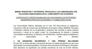EXIGEN CUMPLIMIENTO DE ACUERDOS SOBRE EL LOTE 192