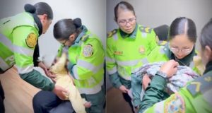 Juliaca: Suboficial de la Policía amamanta a un bebé abandonado
