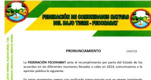 COMUNIDADES DEL ALTO TIGRE ADVIERTEN BLOQUEO FLUVIAL