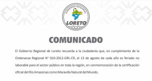 HOY ES FERIADO EN LORETO POR EL RÍO AMAZONAS
