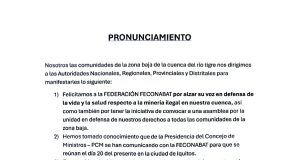 COMUNIDADES DEL RÍO TIGRE ANUNCIAN MEDIDAS CONTRA LA MINERÍA ILEGAL