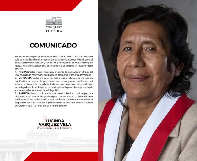NOTA 8 CONGRESISTA LUCINDA VÁSQUEZ VELA