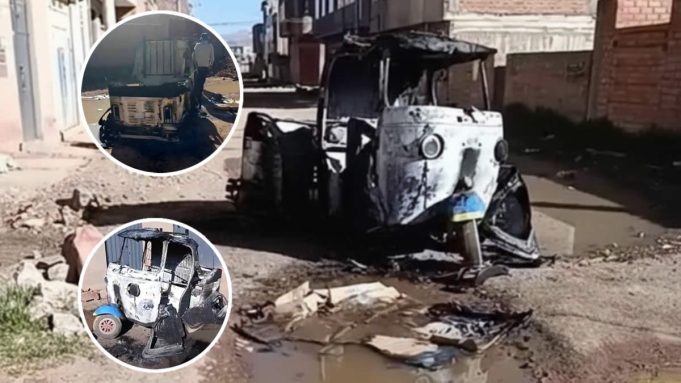 Juliaca: Queman mototaxi usada en asalto y capturan a conductor menor de edad