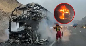 Bus de Jacksa se incendia en la Panamericana Sur: más de 50 pasajeros salvan de morir en ruta hacia Ica