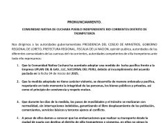 COMUNIDAD CUCHARA DE RÍO CORRIENTES PROTESTA CONTRA UPLAND