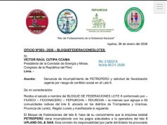 PARALIZAN LOTE 8 POR INCUMPLIMIENTOS DE PETROPERÚ