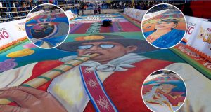 Más de 400 metros ruta de la parada y veneración de la Festividad Virgen de la Candelaria han sido pintados por artistas plásticos