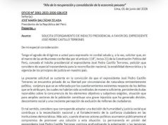 BELLIDO SOLICITA INDULTO PRESIDENCIAL PARA PEDRO CASTILLO