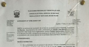 JEE DE MAYNAS OBSERVA INSCRIPCIÓN DE LISTA AL CONCEJO PROVINCIAL