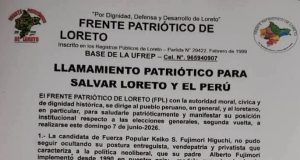 FRENTE PATRIÓTICO DE LORETO CUESTIONA MODELO ECONÓMICO