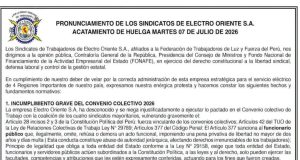 SINDICATOS DE ELECTRO ORIENTE EN HUELGA Y EXIGEN CAMBIOS